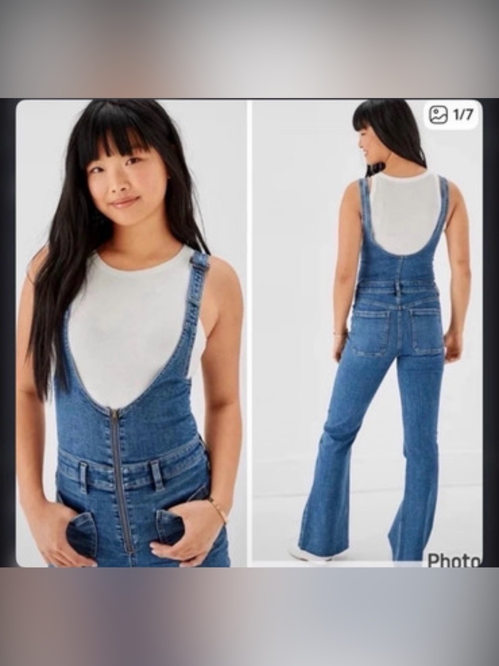 AE Blue Denim Zip-Front Women's Overalls Jeans